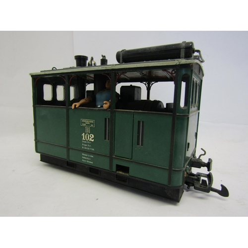 8585 - An LGB (Lehmann-Gross-Bahn) 2050 G scale tram locomotive no.120, finished in green with grey roof (a... 