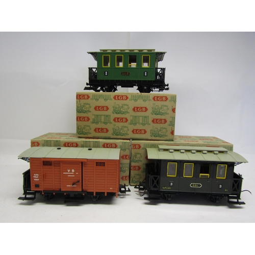 8581 - Three boxed items of LGB (Lehmann-Gross-Bahn) G Scale rolling stock to 4030 VB box wagon, 3010 third... 