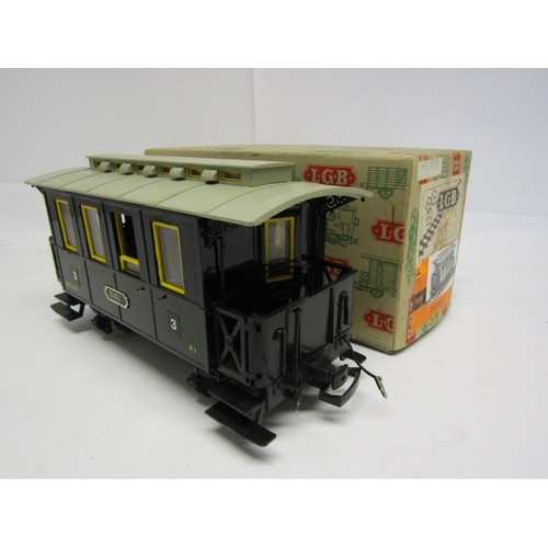 8581 - Three boxed items of LGB (Lehmann-Gross-Bahn) G Scale rolling stock to 4030 VB box wagon, 3010 third... 