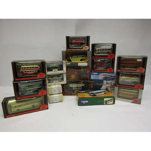 8221 - A collection of boxed Corgi and EFE diecast buses, trams and commercial vehicles (19, storage wear a... 