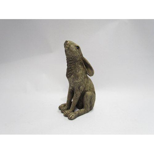 4063 - A resin bronze hare moon gazing, 18cm tall    (R) £30