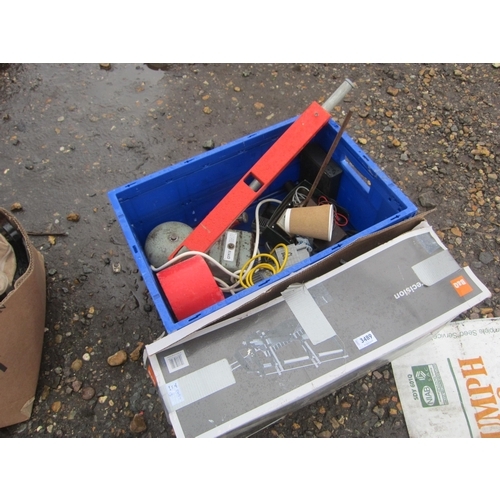 3489 - A blue box of miscellaneous and B & Q mitre saw