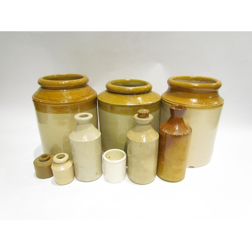 4515 - Three large stoneware jars, stoneware bottles including Glessen Blue, etc    (E) £10-15