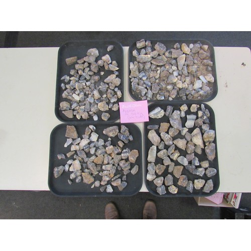 1307 - Two tubs containing blue john in rough form. Approx weights including tubs- 8.7kg and 14.5kg.