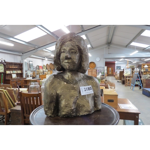 2106 - A small painted plaster bust of a lady