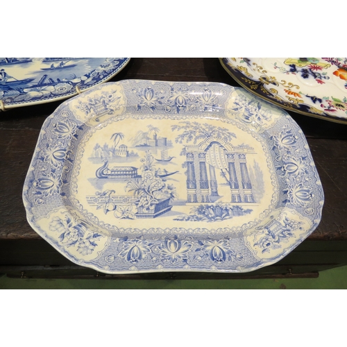 4218 - A quantity of 19th Century transfer ware meats plates, mainly blue and white