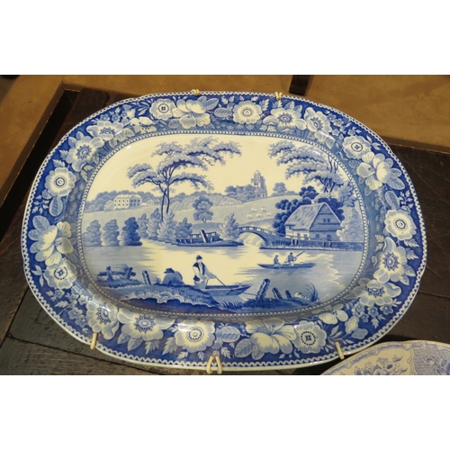 4218 - A quantity of 19th Century transfer ware meats plates, mainly blue and white