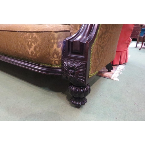 4116 - A Circa 1830 William IV country house three seater chesterfield sofa, the acanthus leaf scroll carve... 