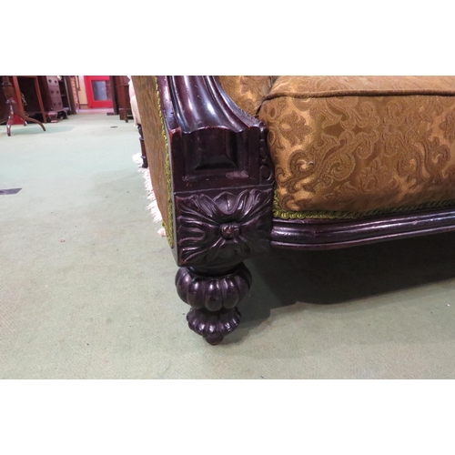 4116 - A Circa 1830 William IV country house three seater chesterfield sofa, the acanthus leaf scroll carve... 