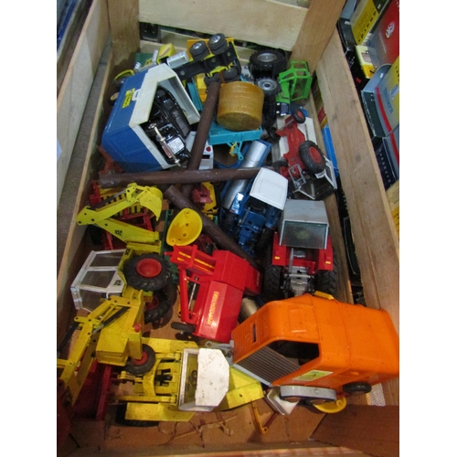 8185 - A box of mostly farm related diecast vehicles including Corgi, KidCo, Britain's Ltd etc.