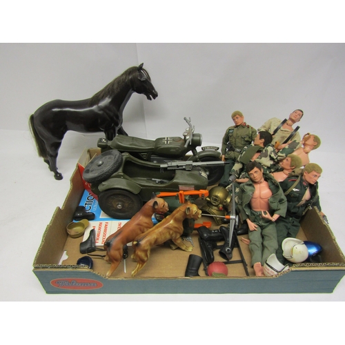 8247 - Seven vintage Palitoy Action Man action figures, six of which with flock hair (one with balding to h... 