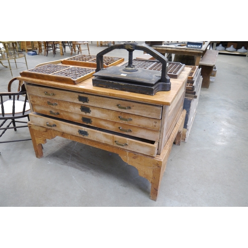 2003 - A pine plan chest of four drawers on stand 128w x 91d x 83cm tall   (R) £200