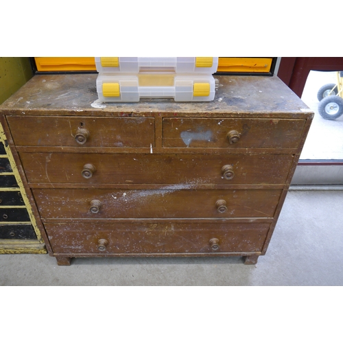 2098 - A Victorian pine two over three chest of drawers bun handles, square legs   (R) £30