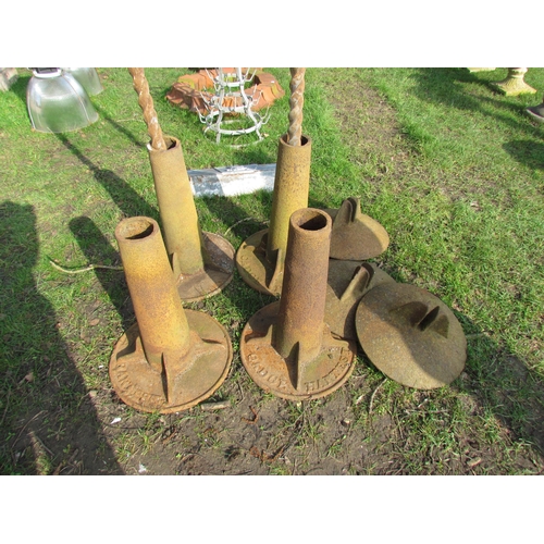 5168 - Four cast iron staddles, three caps, stamped Cadge Hartest  (R)  £140