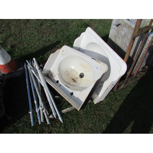 5382 - Two cast iron and enamelled basins and a quantity of chrome legs