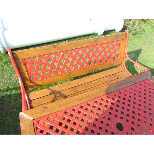 5388 - A cast iron and wooden garden set of table, bench and two chairs  (E)  £50-80