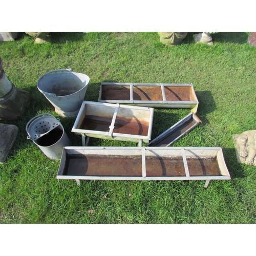 5395 - Three galvanised troughs, mop bucket etc