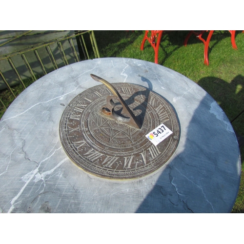 5437 - A brass sundial on round marble base on twisted iron stand