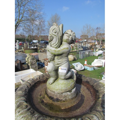 5444 - A Henri Studio two tier garden fountain, the top outlet of cherub and fish, each bowl standing on my... 