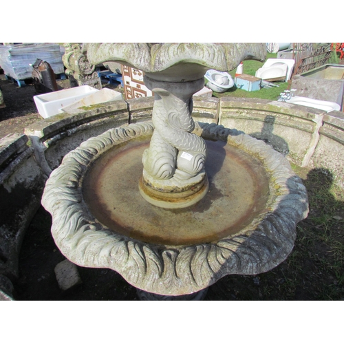 5444 - A Henri Studio two tier garden fountain, the top outlet of cherub and fish, each bowl standing on my... 