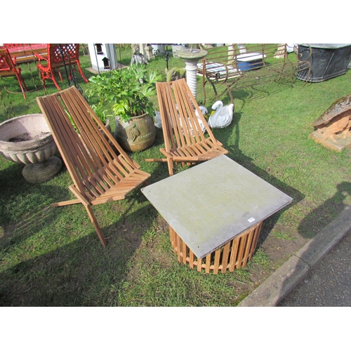 5474 - A folding teak Scandinavian set of bench, two chairs and low table with associated stone top  (E)  £... 