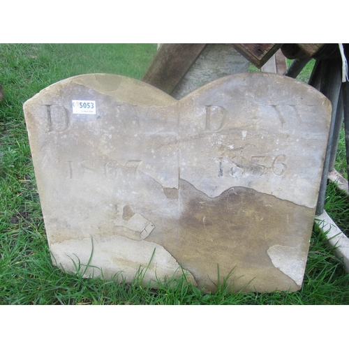 5053 - A Victorian double grave stone, wooden cross and plant pot (3)