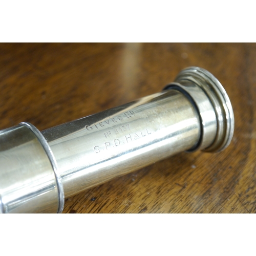 1185 - A brass two draw telescope with named Gieves Ltd cap and a similar three draw example (2)   (R) £30