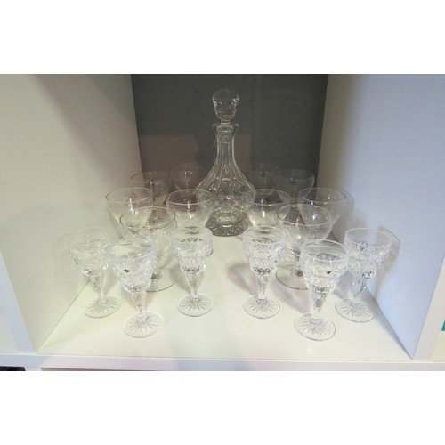 1247 - A decanter and six liqueur glasses together with ten port glasses