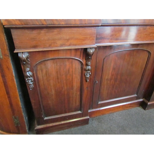 1017 - A Victorian mahogany break-front sideboard, three drawers over three cupboard doors on plinth base, ... 