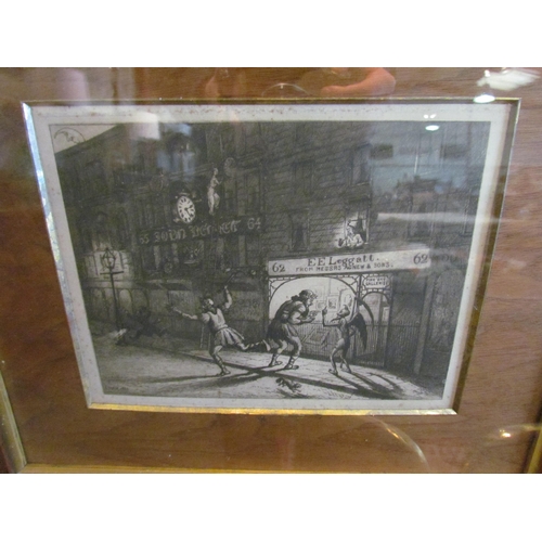 1073 - A print by Frank Paton (1856-1909) of a London street scene with EE Leggatt gallery, framed and glaz... 