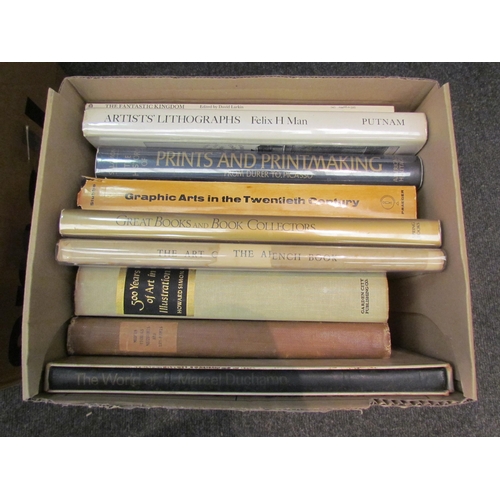 1145 - Two boxes of mixed books mostly about illustrations, lithographs etc.