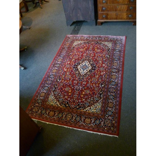 1561 - An Iranian red ground rug with floral design, multiple borders, 225cm x 142cm