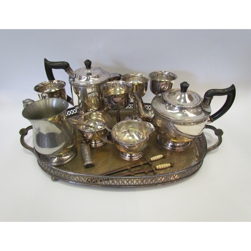 1173 - A collection of plated wares including galleried tray, goblets, tea and coffee pots