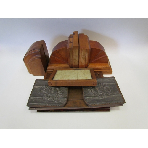 1181 - Two pairs of wooden bookends, a book slide with mask detail, an Eastman Kodak printing frame and a f... 