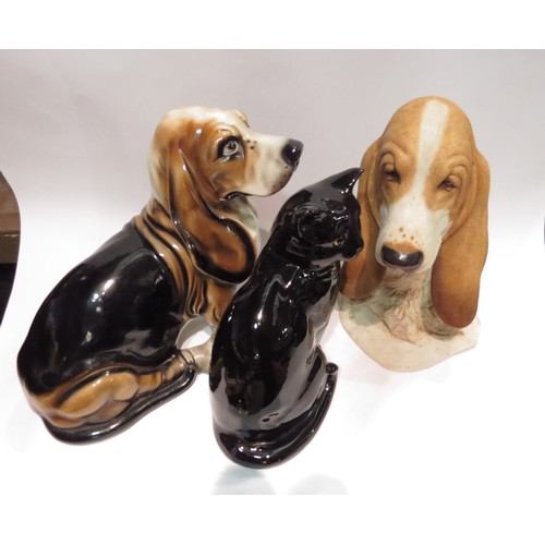 1460 - A floor standing ceramic figure of a Bassett Hound, 32cm tall, a bust of Bassett Hound, 36cm tall, a... 