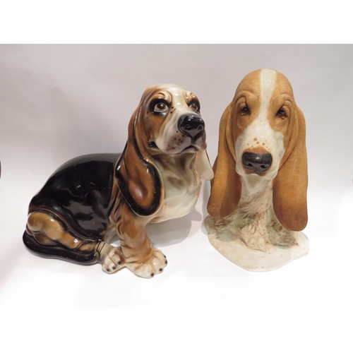 1460 - A floor standing ceramic figure of a Bassett Hound, 32cm tall, a bust of Bassett Hound, 36cm tall, a... 