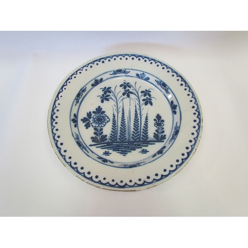 1192 - A Circa 1760 English Delft ware charger, 37cm diameter, some restoration