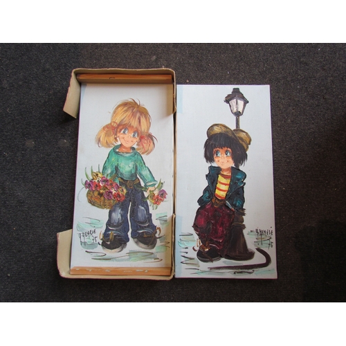 1207 - YENEVE '75: Two oils on canvas of big eyed boy and girl.  Both signed.  40.5cm x 20cm