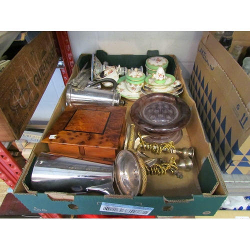 1211 - A box of mixed items; silver plated wares, ceramics, etc