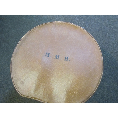 1235 - A bygone vanity case containing table and bed linens, case monogrammed M.M.H.