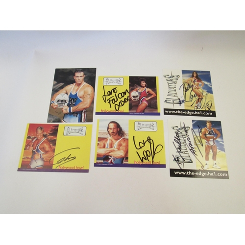 1291 - A collection of 6 vintage signed postcards from the original Gladiators TV series   