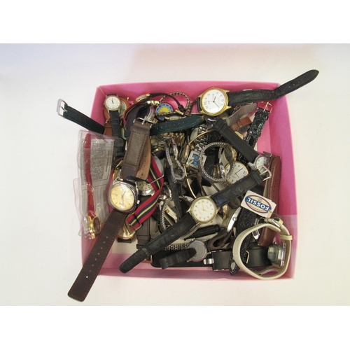 1320 - A pink tray containing mixed Lady's wristwatches, including  Timex, Citizen, Pulsar, Sekonda