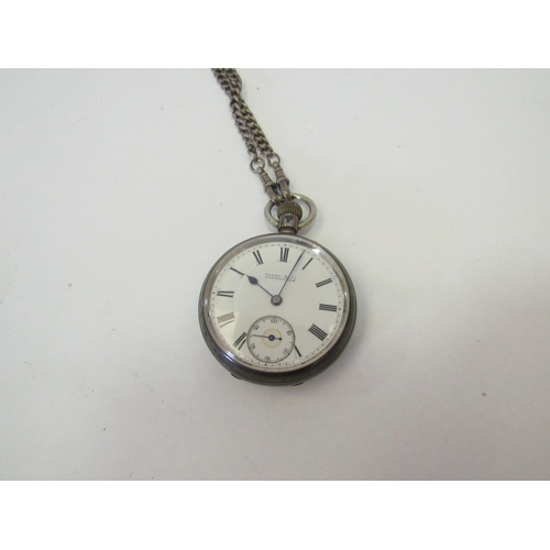 1329 - A silver cased pocket watch, Marsh & Co., Birmingham, on a silver chain