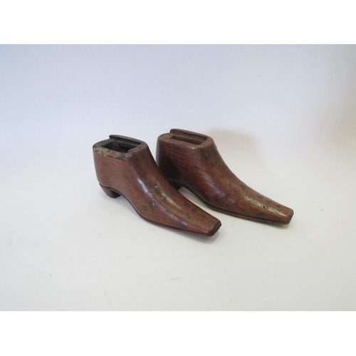 1330 - Two 19th Century treen boot snuff boxes no lids