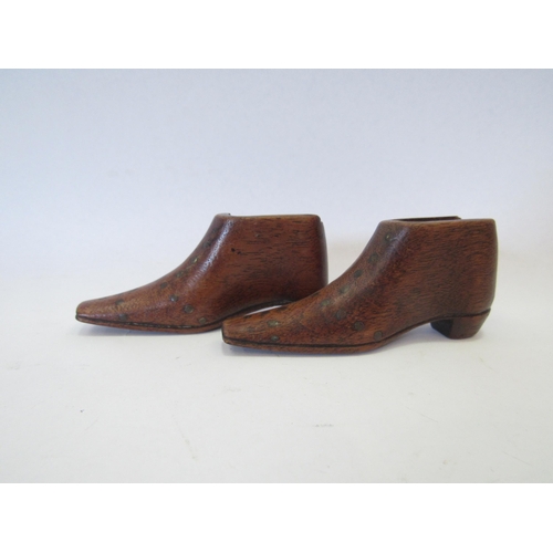 1330 - Two 19th Century treen boot snuff boxes no lids