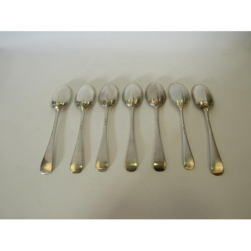 1381 - Seven silver crested dessert spoons