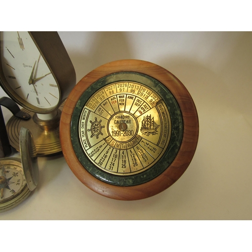 1383 - A naval themed desk top calendar, thermometers,  barometers, two compasses etc