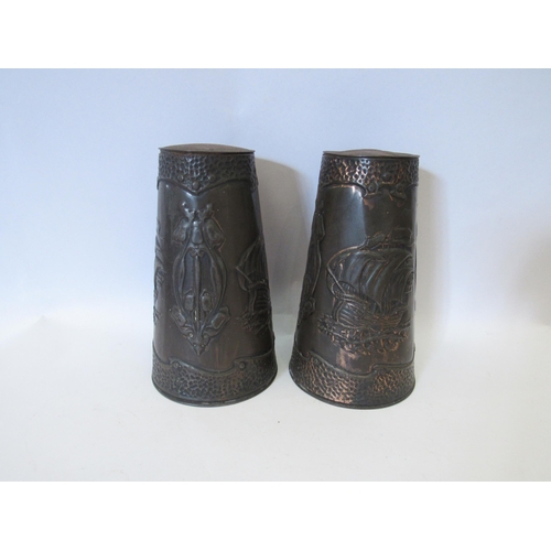 1250 - A pair of embossed tin flower canisters by Hudson Scott & Sons, 21cm tall   (E) £20-30