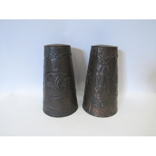 1250 - A pair of embossed tin flower canisters by Hudson Scott & Sons, 21cm tall   (E) £20-30