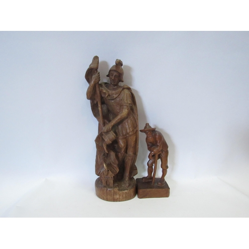 1267 - Three carved wooden figures including elderly gent with walking stick and a water buffalo (3)